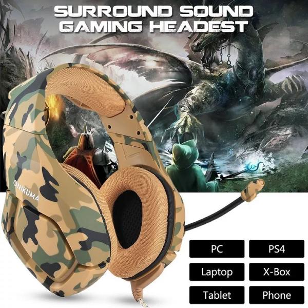 ONIKUMA K1-B Super Cool Camouflage Gaming Headset  هيدفون العاب محيطي من انكوما مناسب لأجهزة الألعاب المختلفة والجوالات تجعل من الألعاب أكثر اثارة 